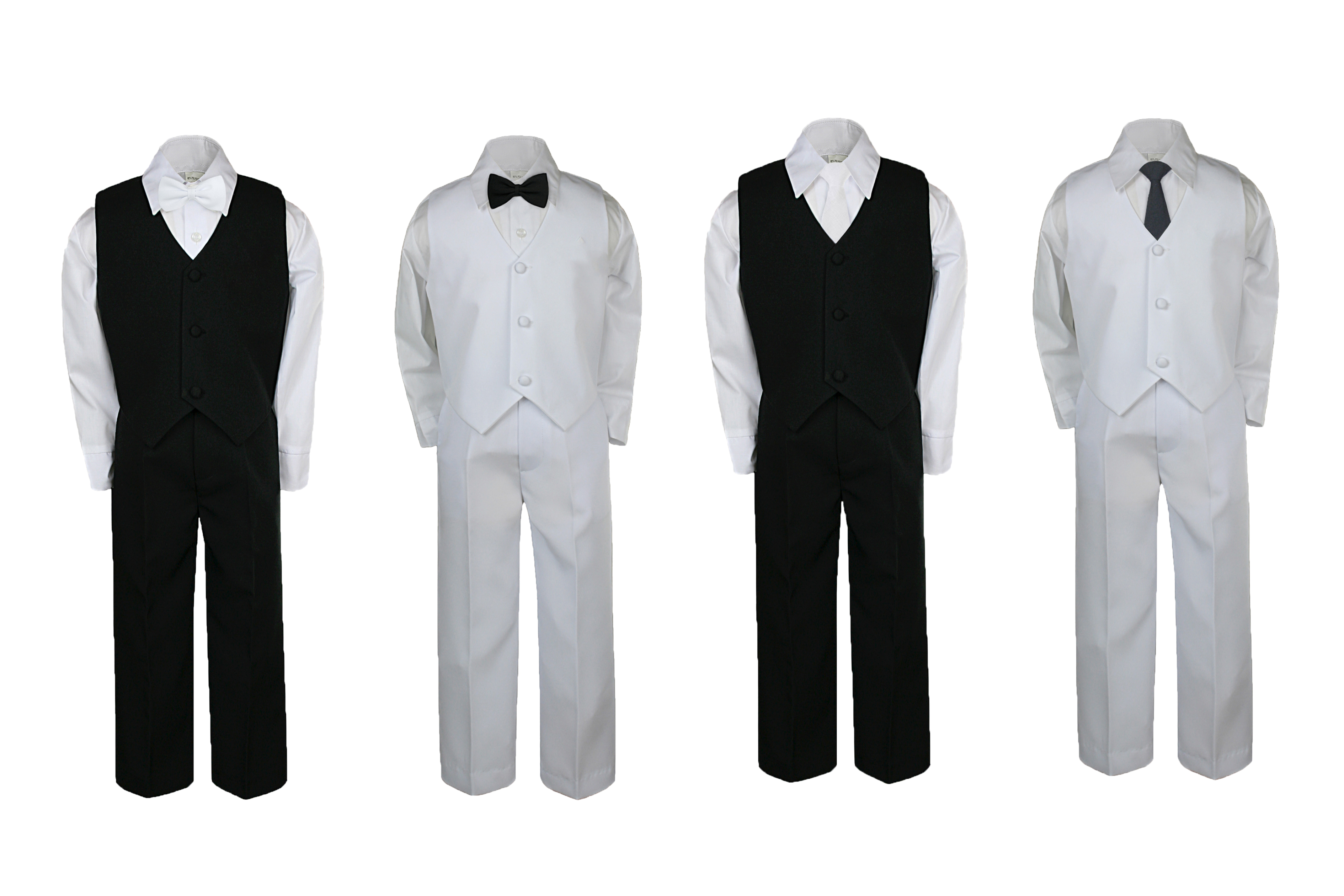 4pc Baby Toddler Kid Boy Formal Suit White Pants Shirt Vest Bow tie Set Sm-4T