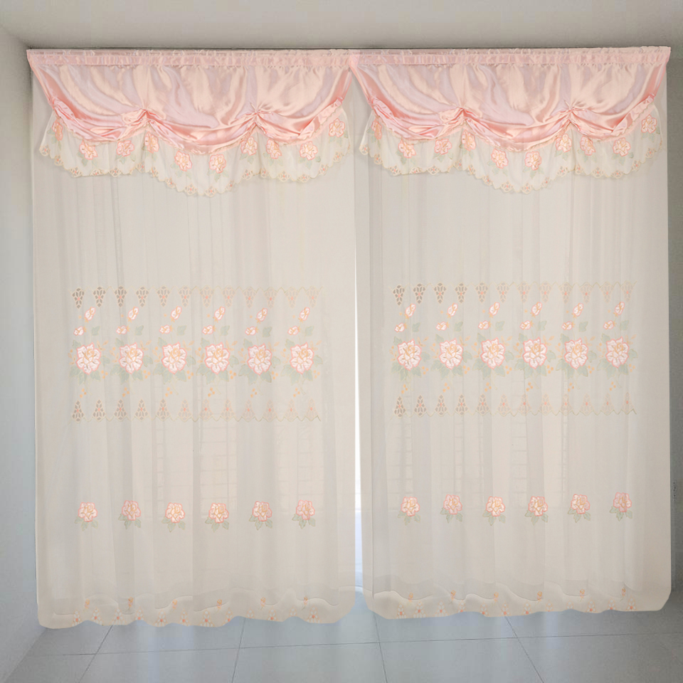 One Peach Pink Room Decor Embroidery Sheer Transparent ...