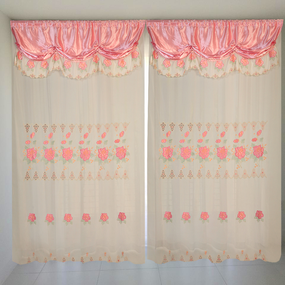 Rose Pink Room Decor Embroidery Sheer Transparent Valance ...