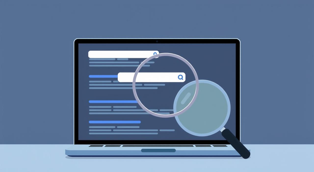 A glowing magnifying glass over search engine result pages on a screen