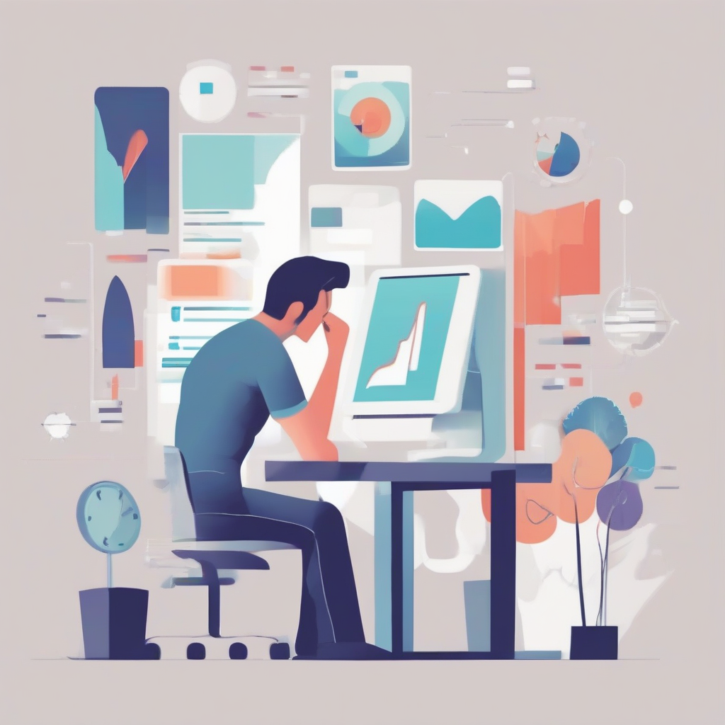 A stressed developer looking at a complex project timeline on a computer screen