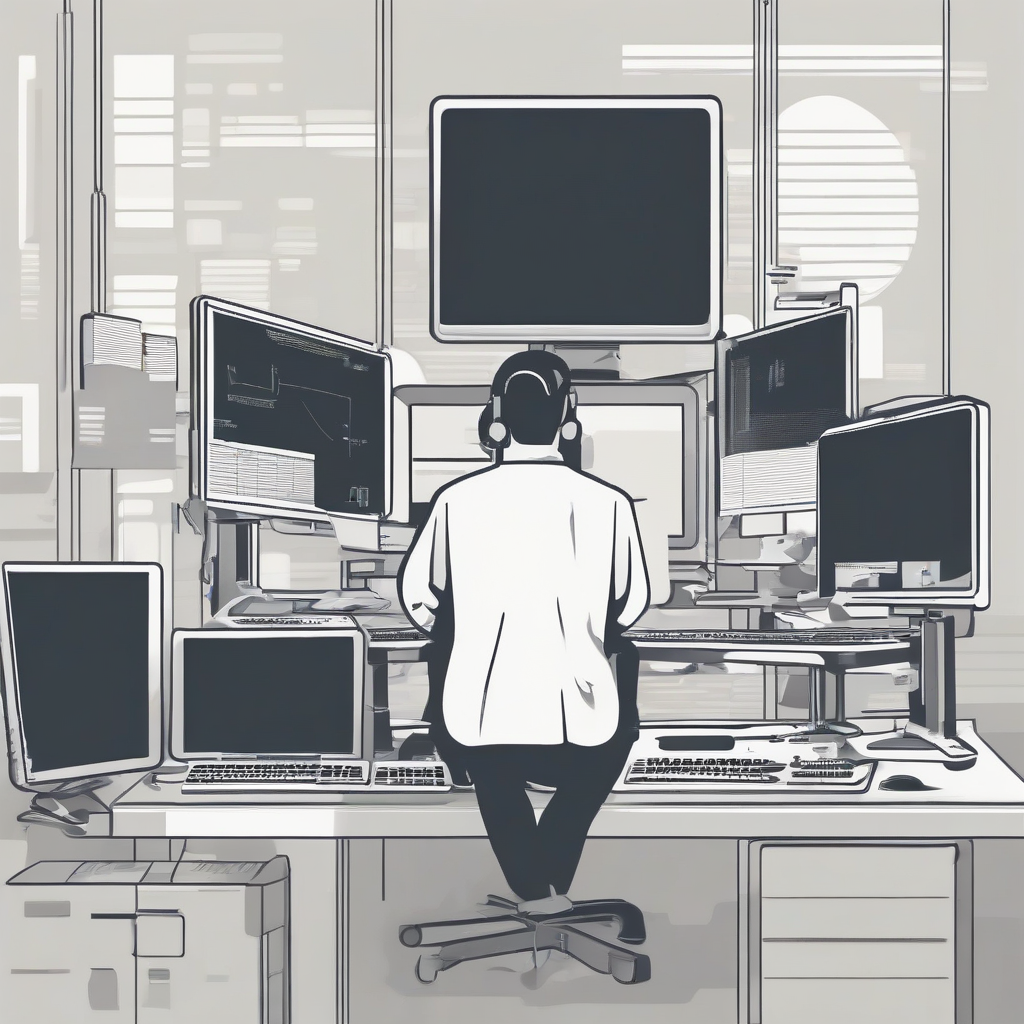 developer analyzing complex legacy code base on multiple computer monitors