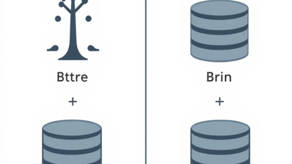 Ilustrasi berbagai tipe index PostgreSQL: B-tree, GIN untuk jsonb, BRIN untuk time-series, dan vector index