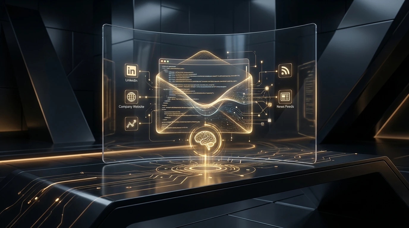 AI Cold Outreach in 2025: Booking 10x More Meetings - An AI writing engine in action. A stylized screen showing an