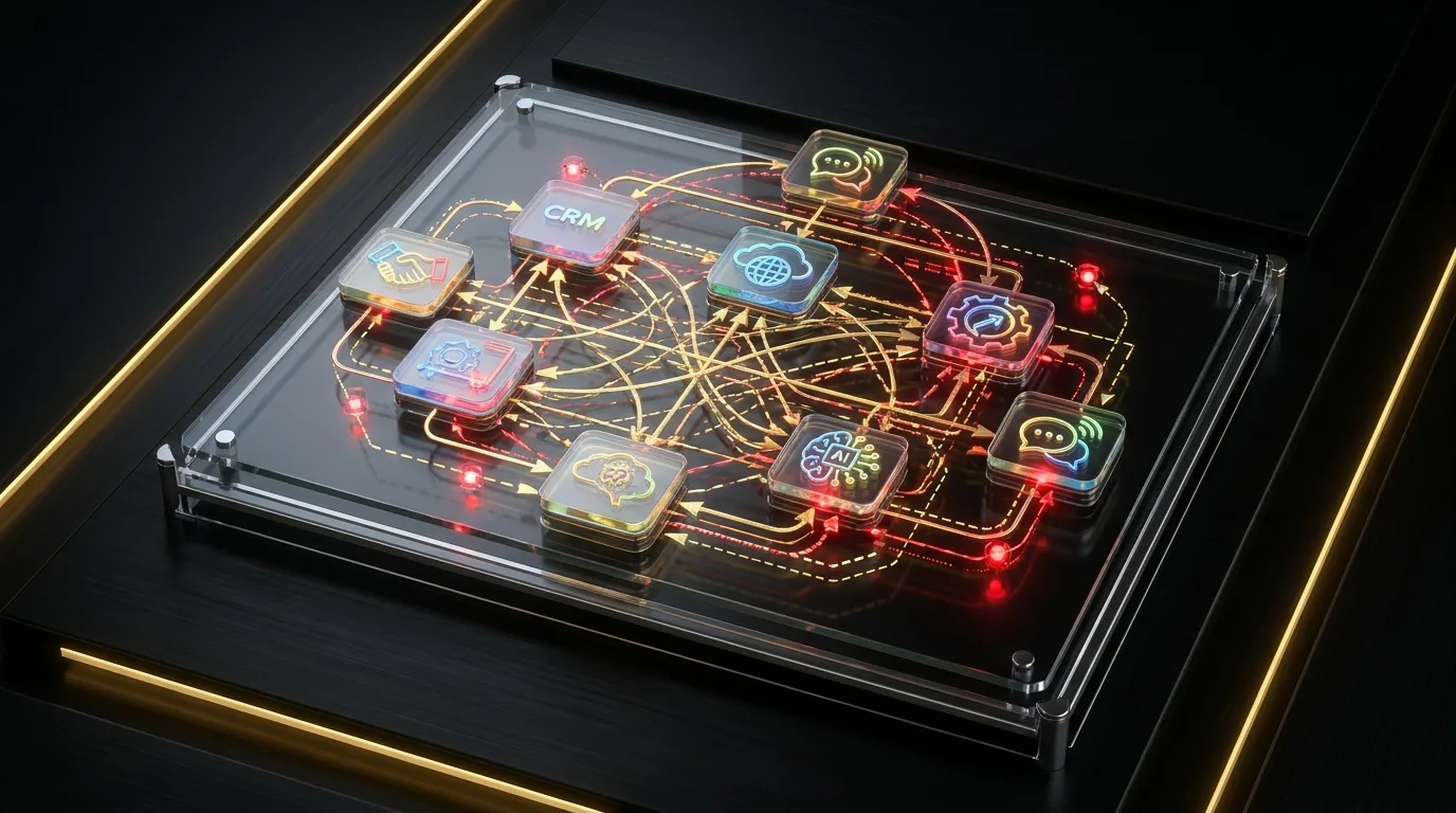 Platform Fatigue: A Diagnostic for Mid-Market Operators - A clean infographic-style illustration showing a mid-market 