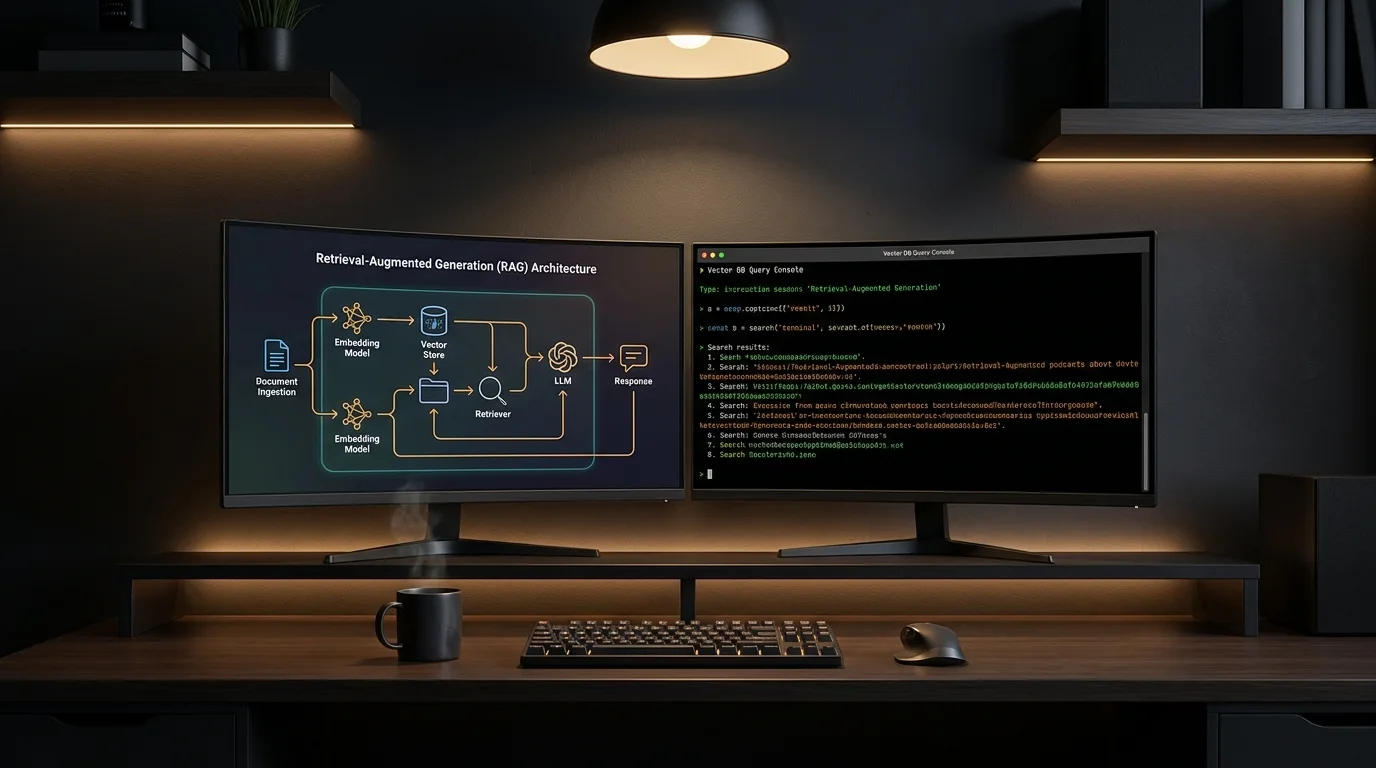 Architectural PoC: A Better On-Ramp Than Discovery - A close-up of a developer's dual monitor setup showing a RAG