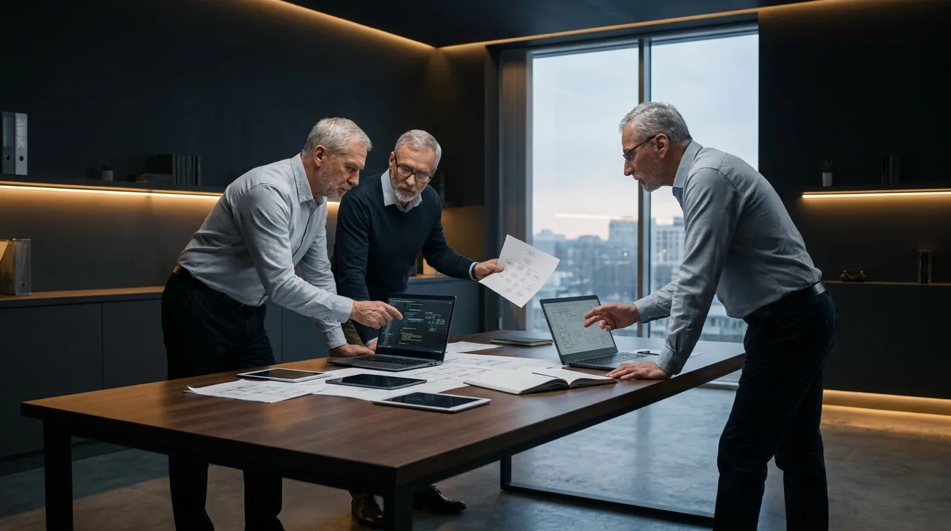 Architectural PoC: A Better On-Ramp Than Discovery - A small team of three senior engineers gathered around a tab