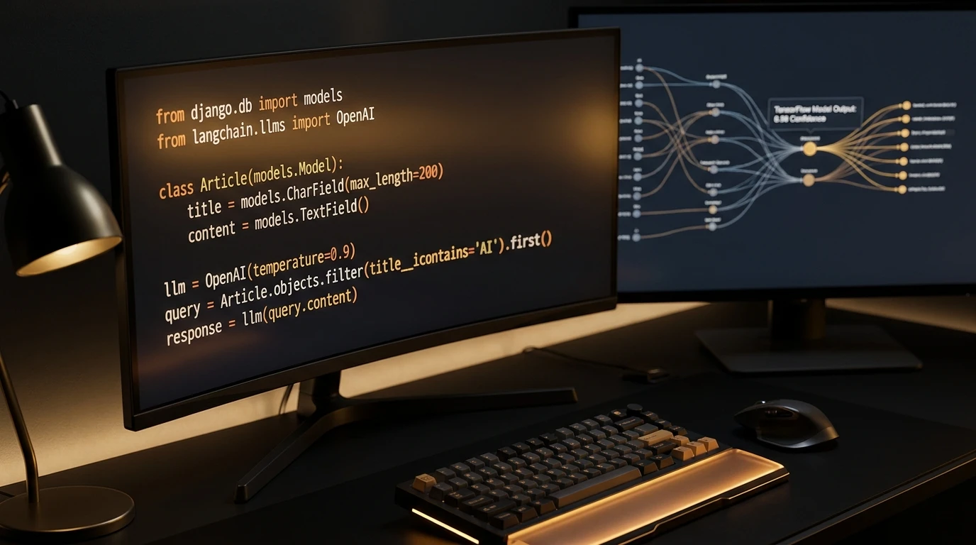 Framework Selection as a Governance Decision - Close-up of a Python codebase on a high-resolution monitor, 