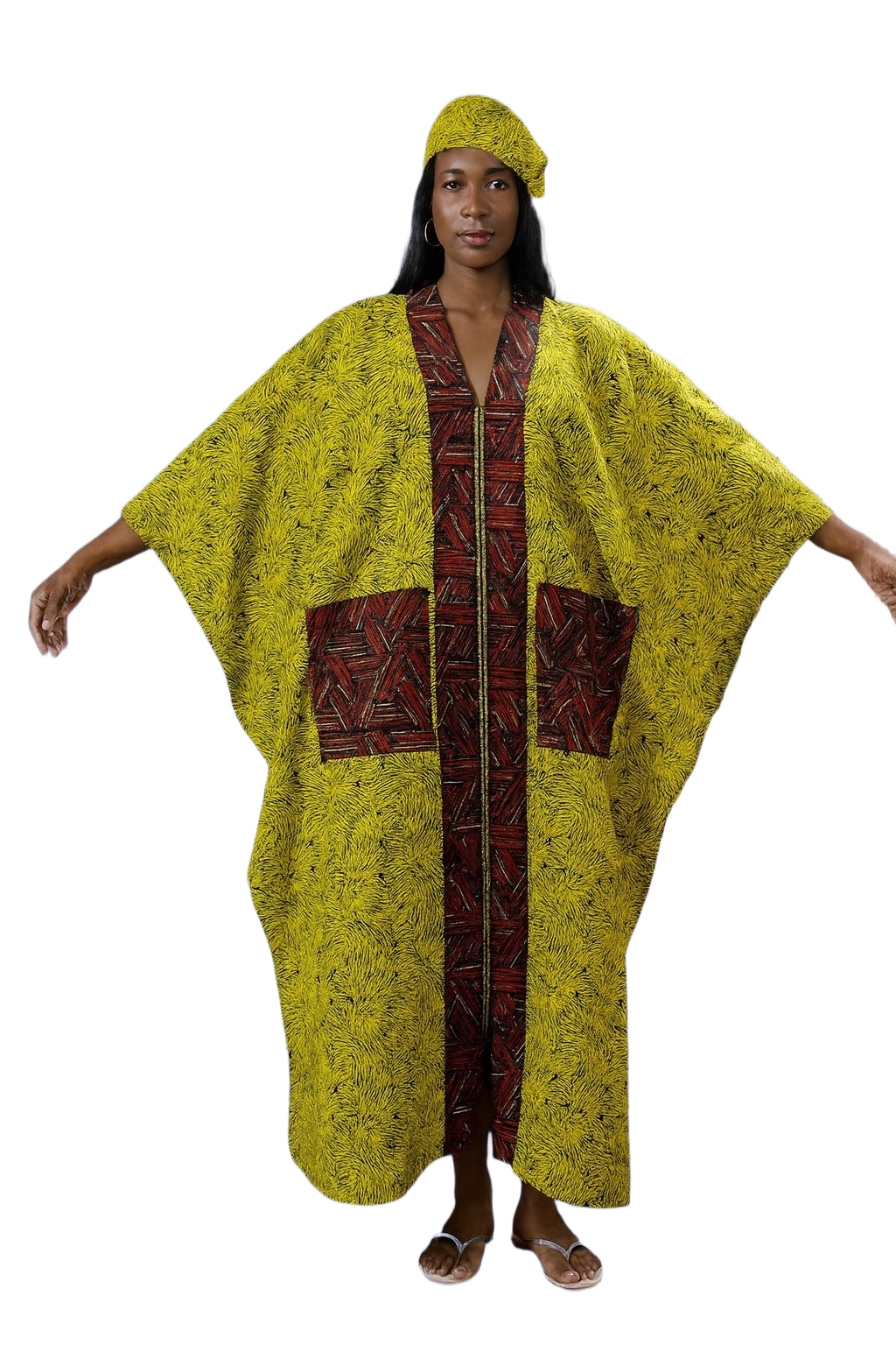Butterfly Sleeve Ankara Boubou for women with front Zip