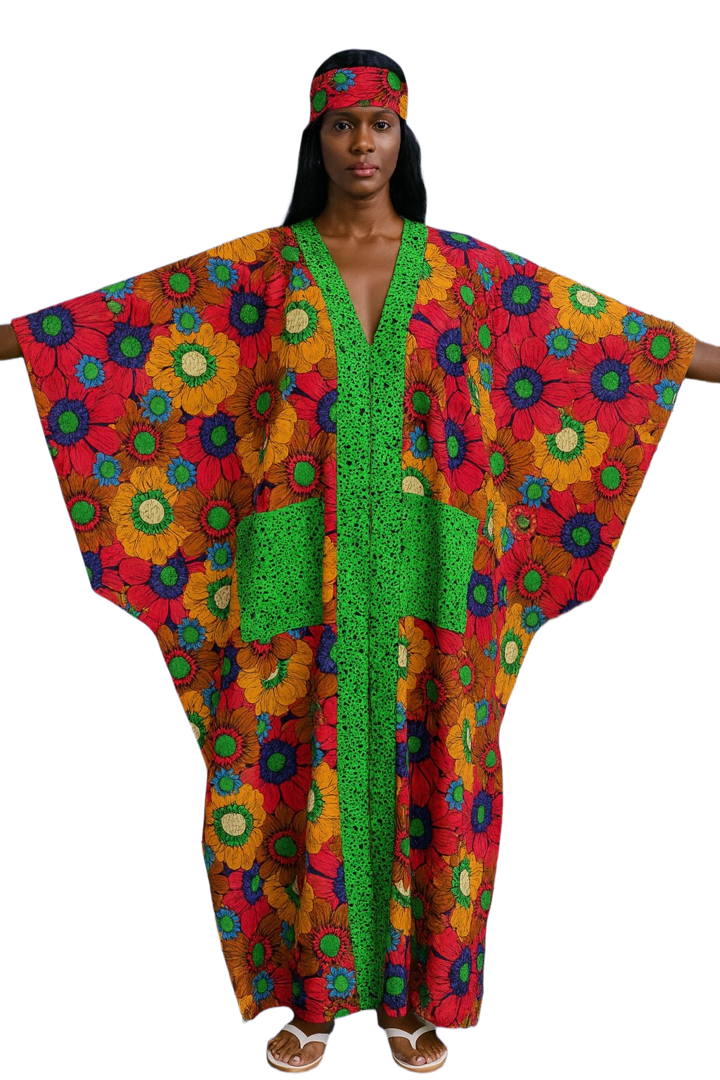 Butterfly Sleeve Ankara Boubou for women with front Zip