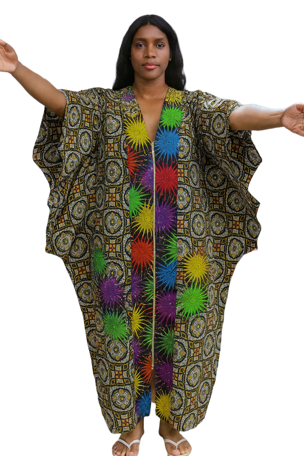 Butterfly Sleeve Ankara Boubou for women with front Zip