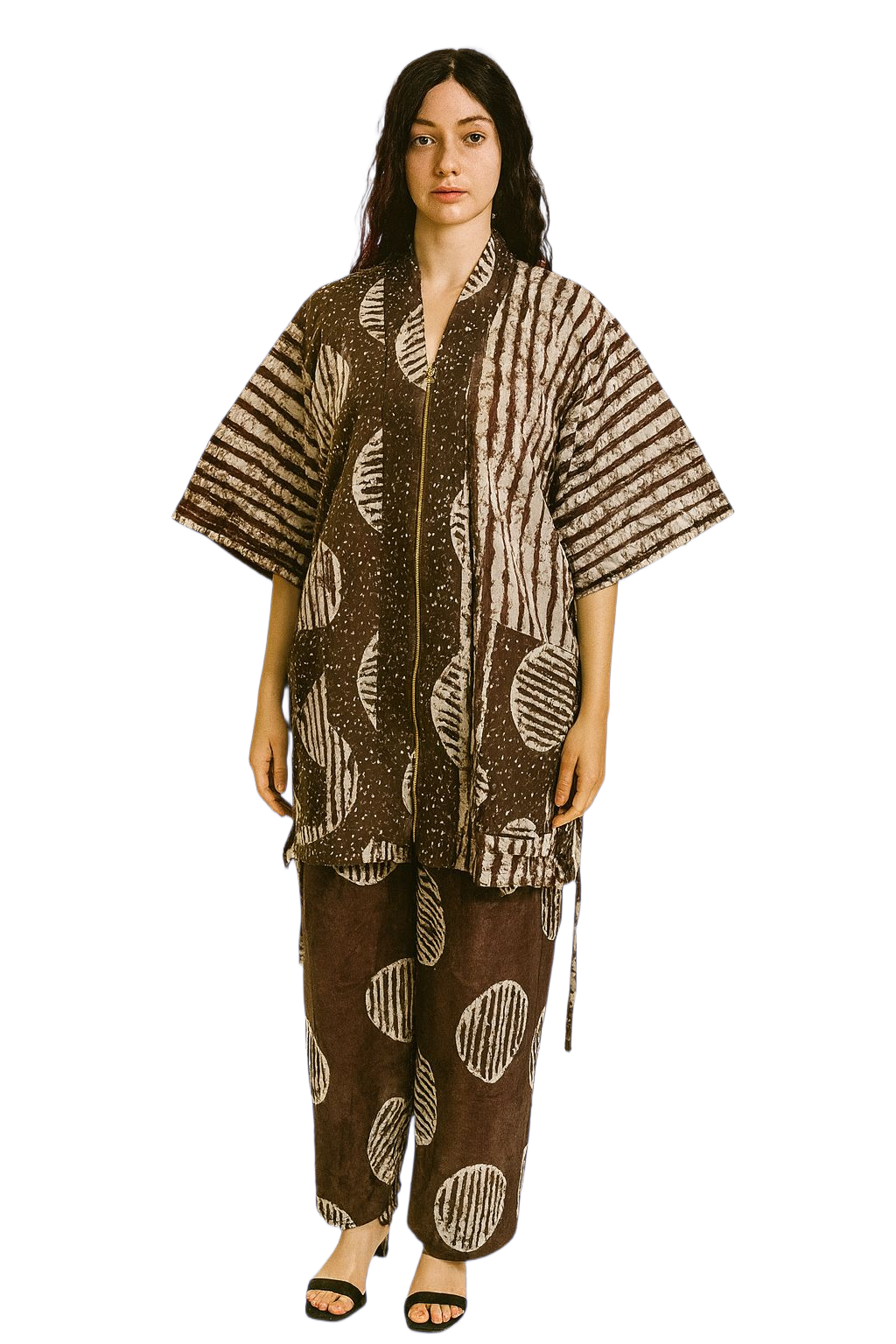 Adire Print Two-Piece Set: African Cotton Top & Wide-Leg Pants