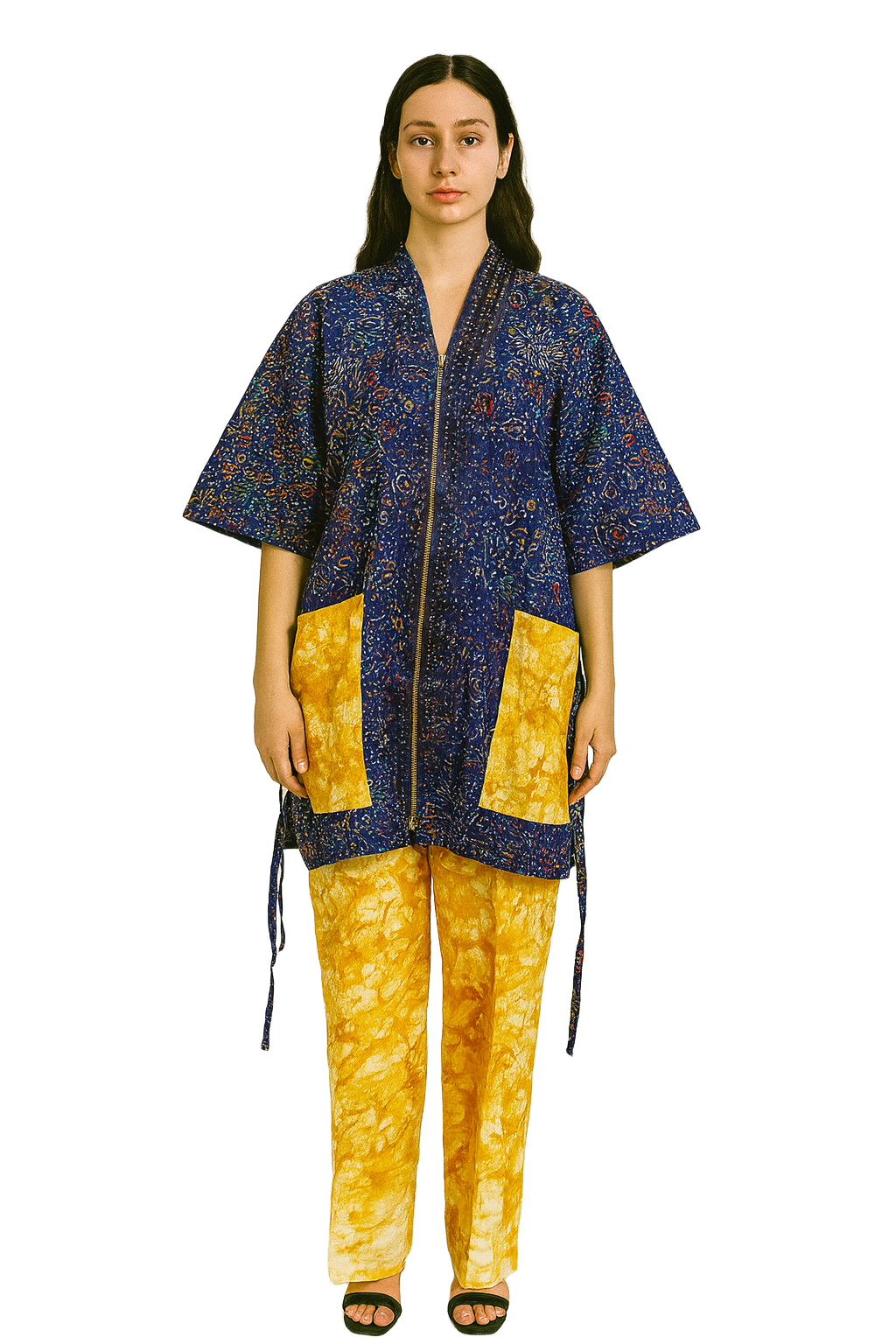 Adire Print Two-Piece Set: African Cotton Top & Wide-Leg Pants