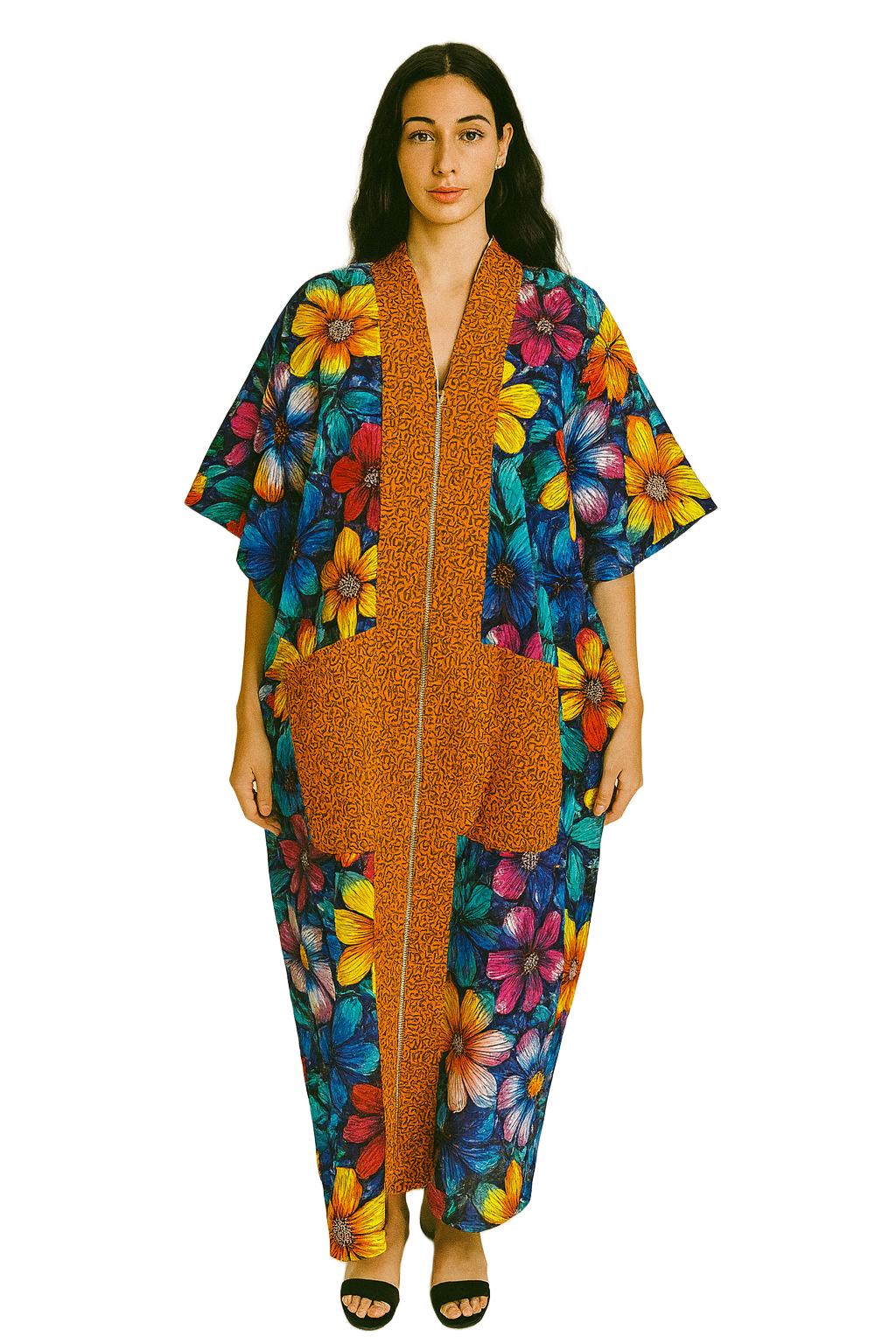 Butterfly Sleeve Ankara Boubou for women with front Zip