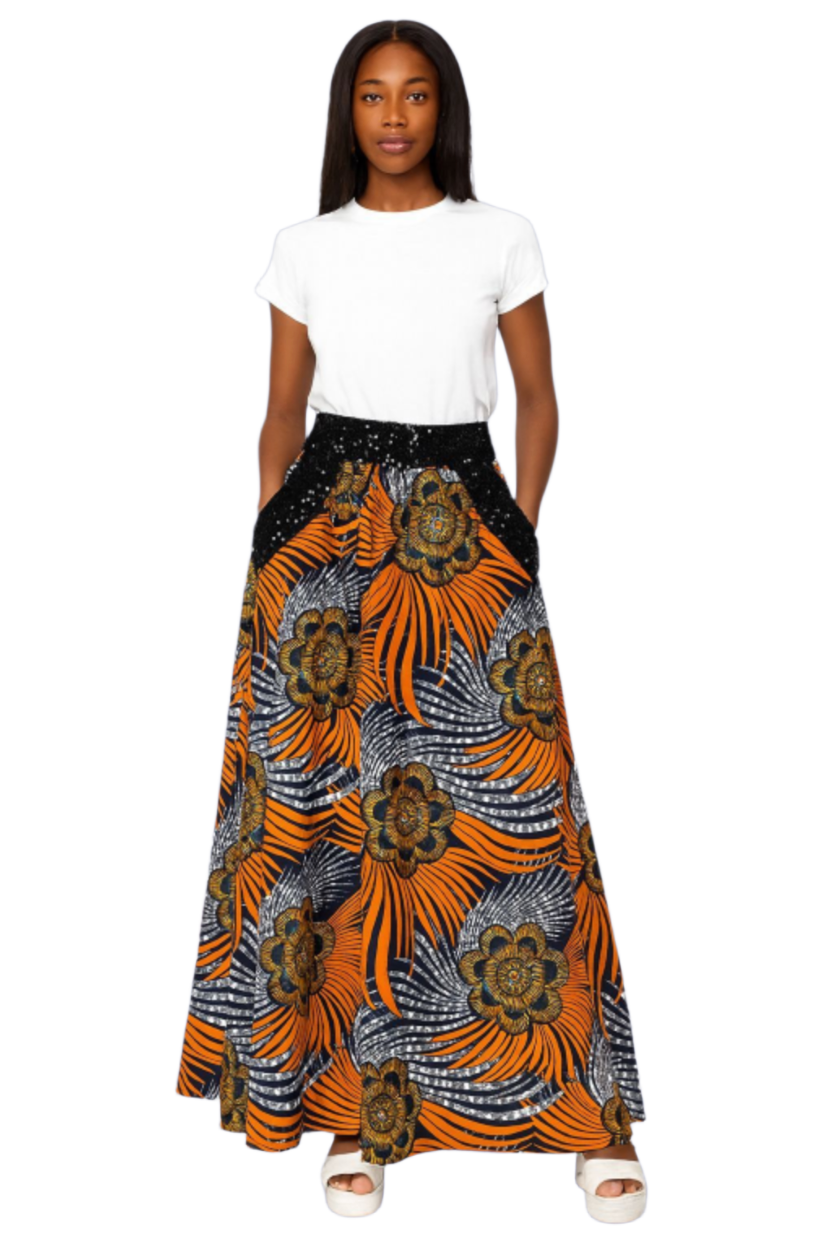 Ankara Cotton long Skirt with 2 side pockects