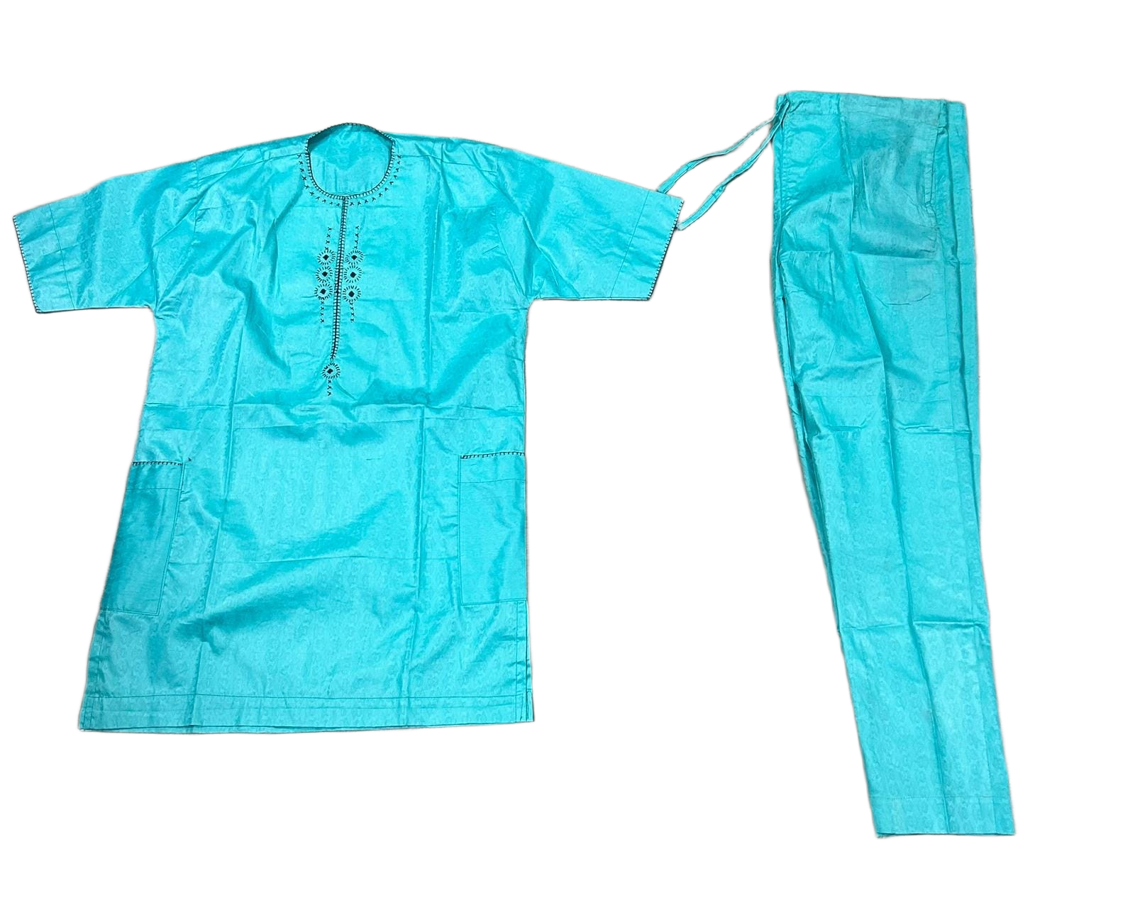 Men's West African 2-Piece Set – Turquoise with Embroidery