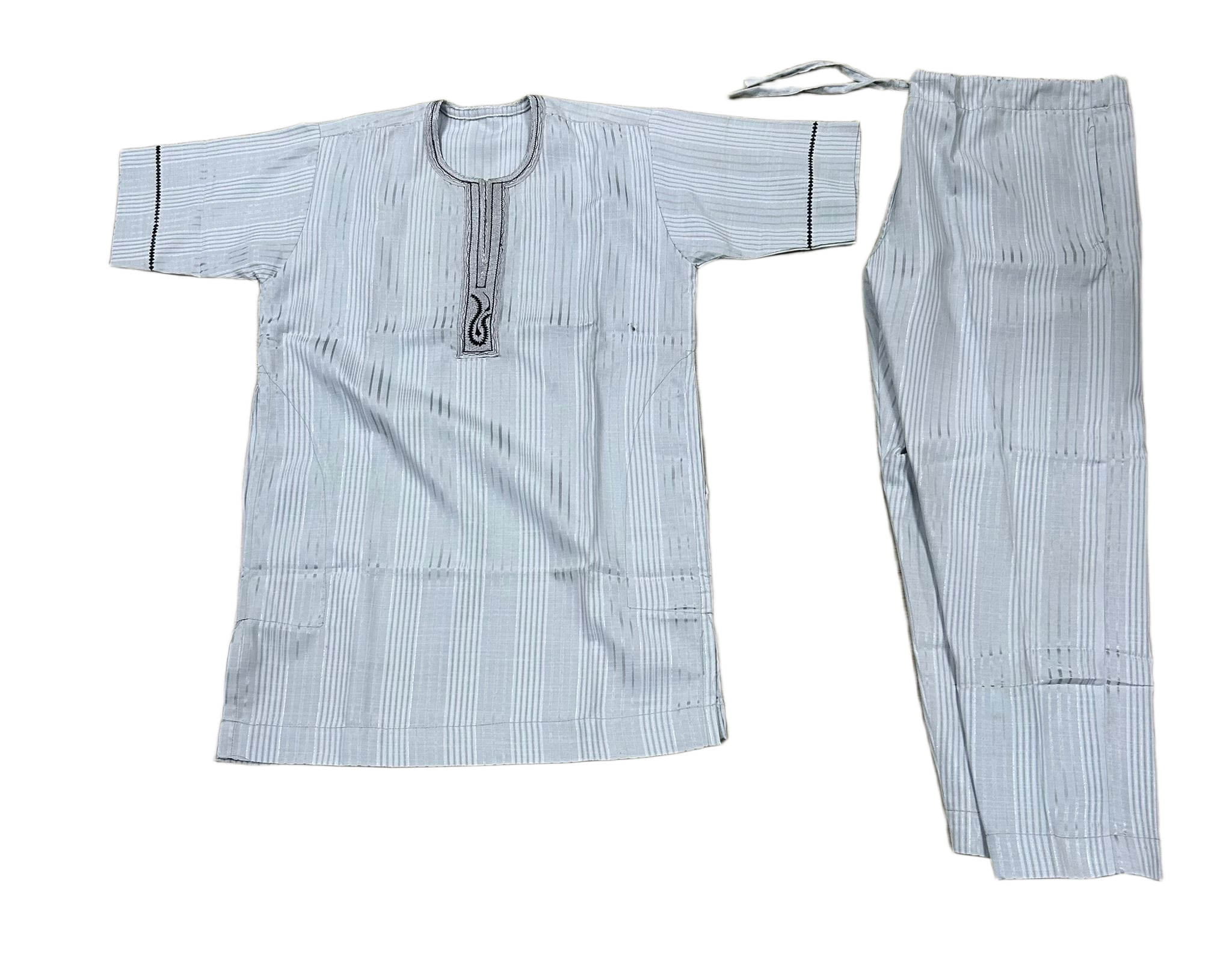 Men's African Embroidered 2-Piece Set – Short Sleeve Top & Trousers