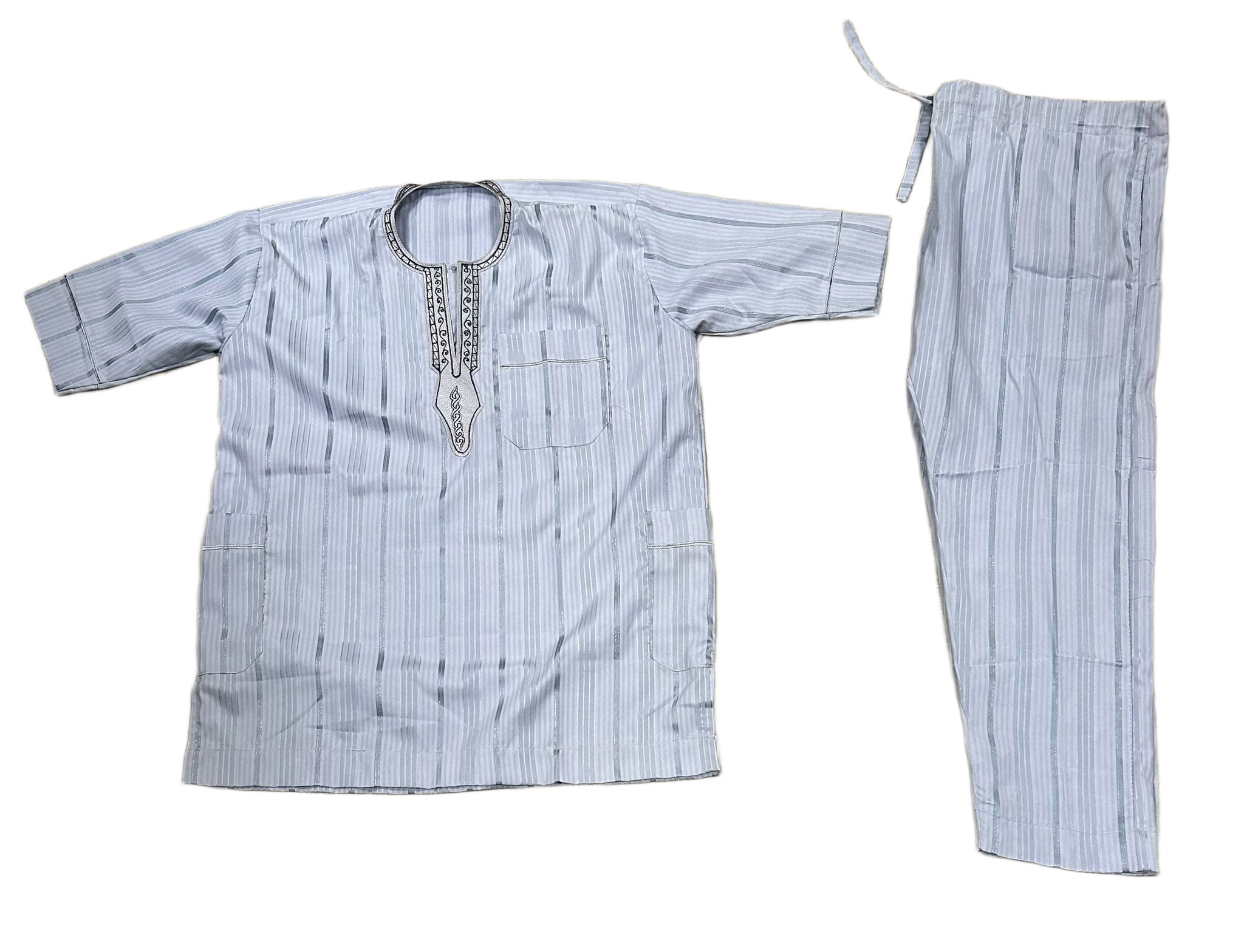 Men's African Embroidered Kaftan Set – Top & Drawstring Trousers