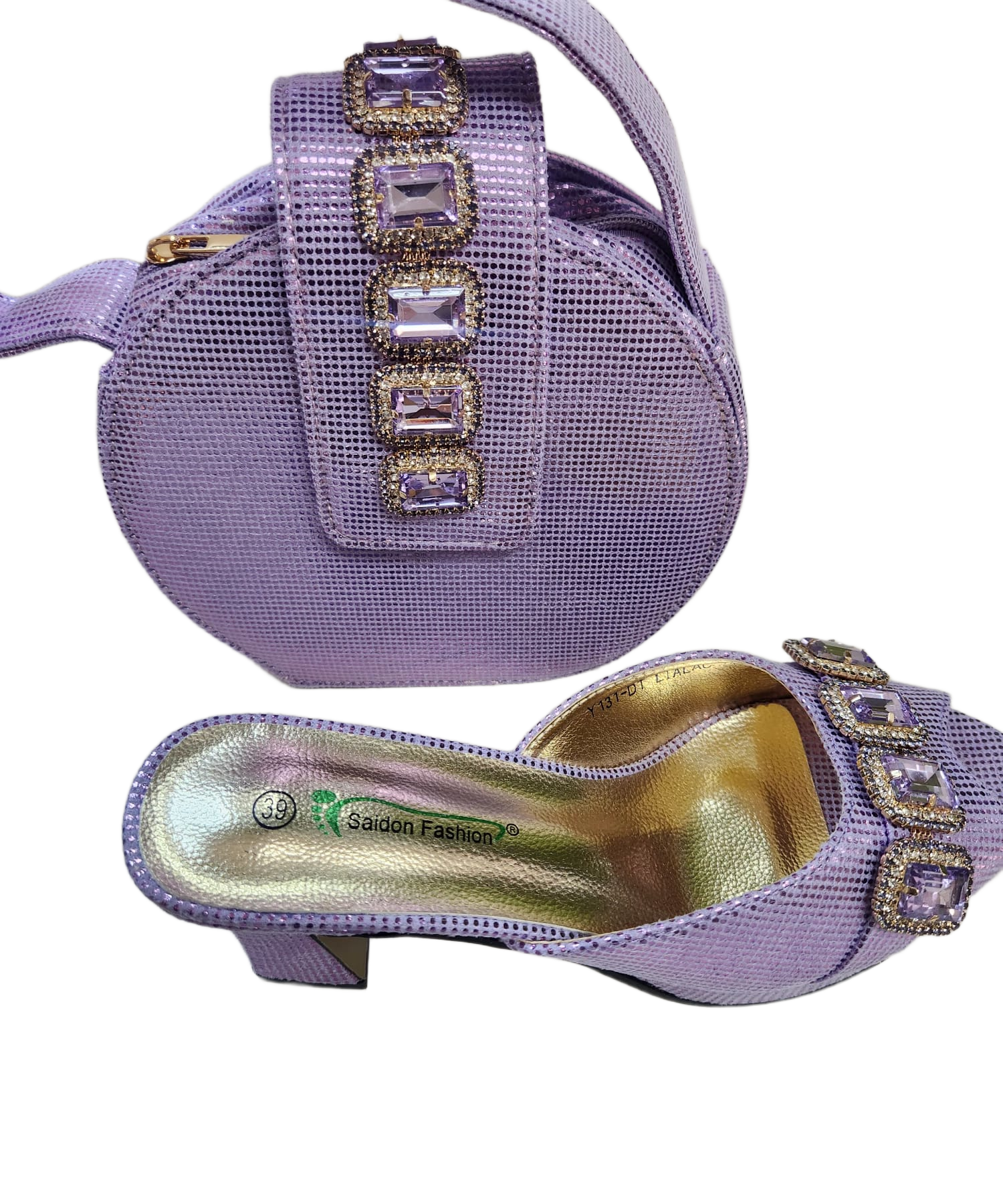 Lilac Rhinestone Shoe & Bag Set- Size 40