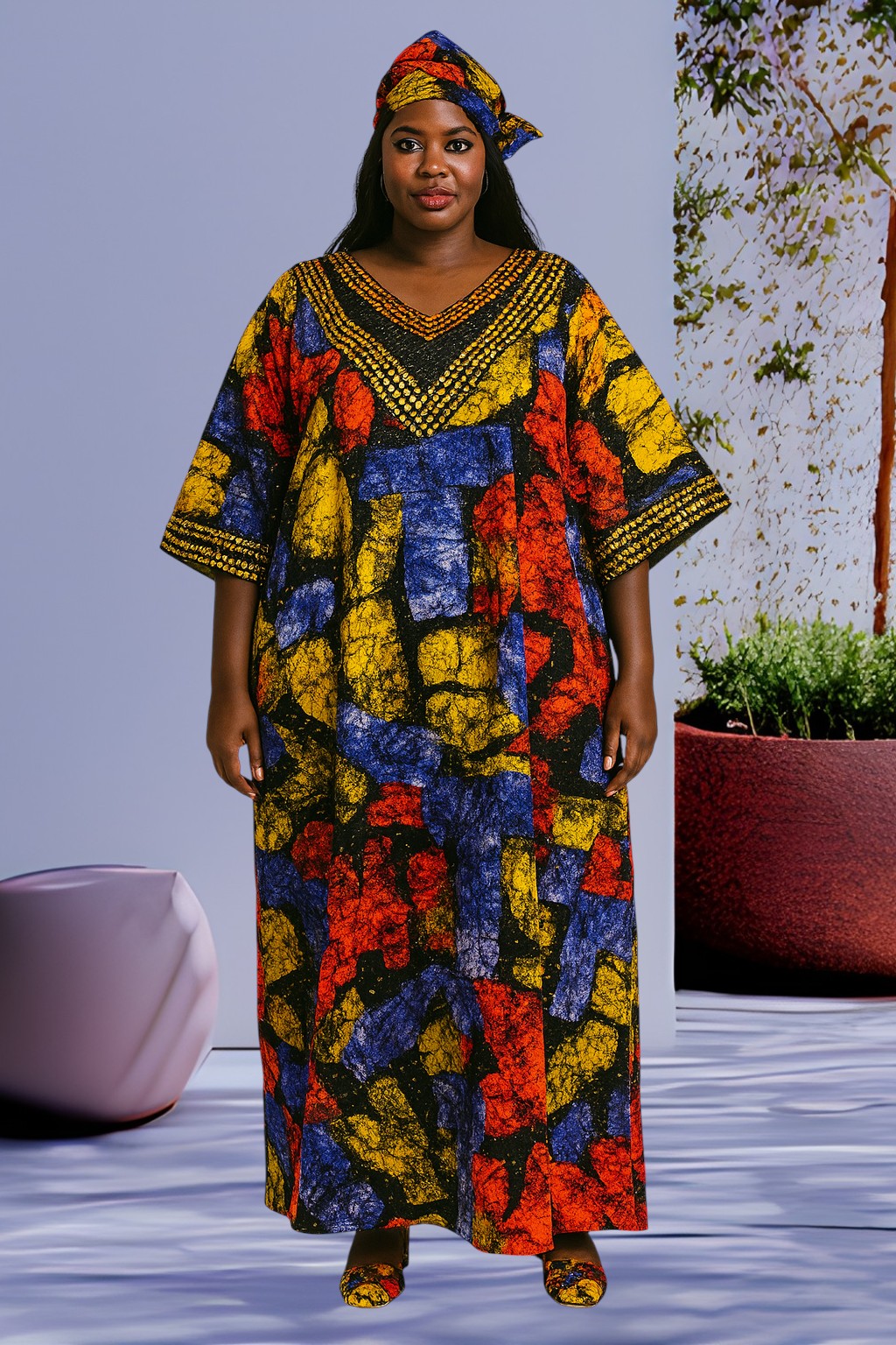 Multi colored Ankara fully stoned Kaftan for women