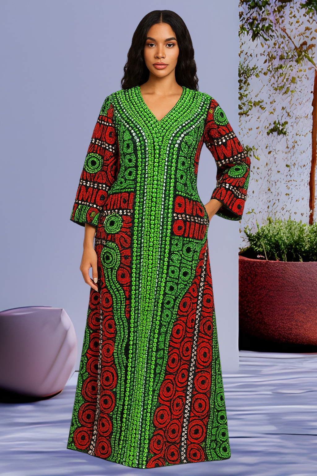 Multi colored Ankara fully stoned Kaftan for women