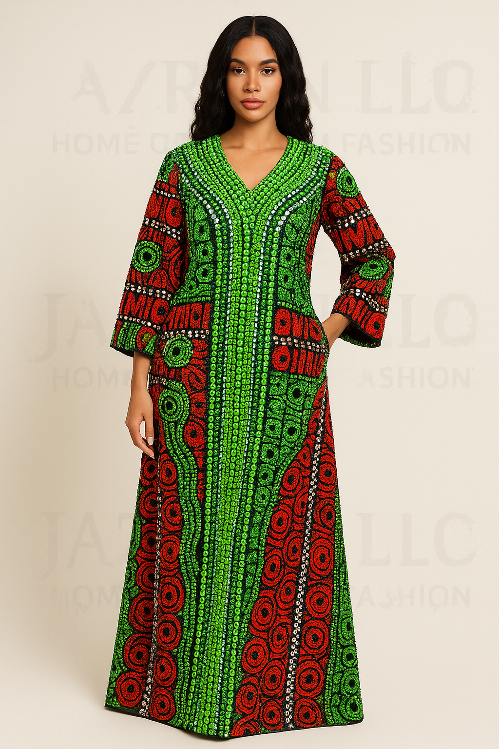 Multi colored Ankara fully stoned Kaftan for women