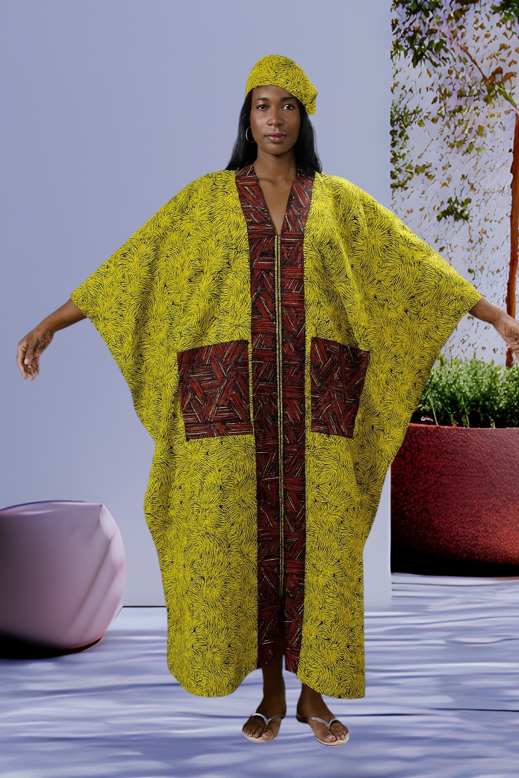 Butterfly Sleeve Ankara Boubou for women with front Zip
