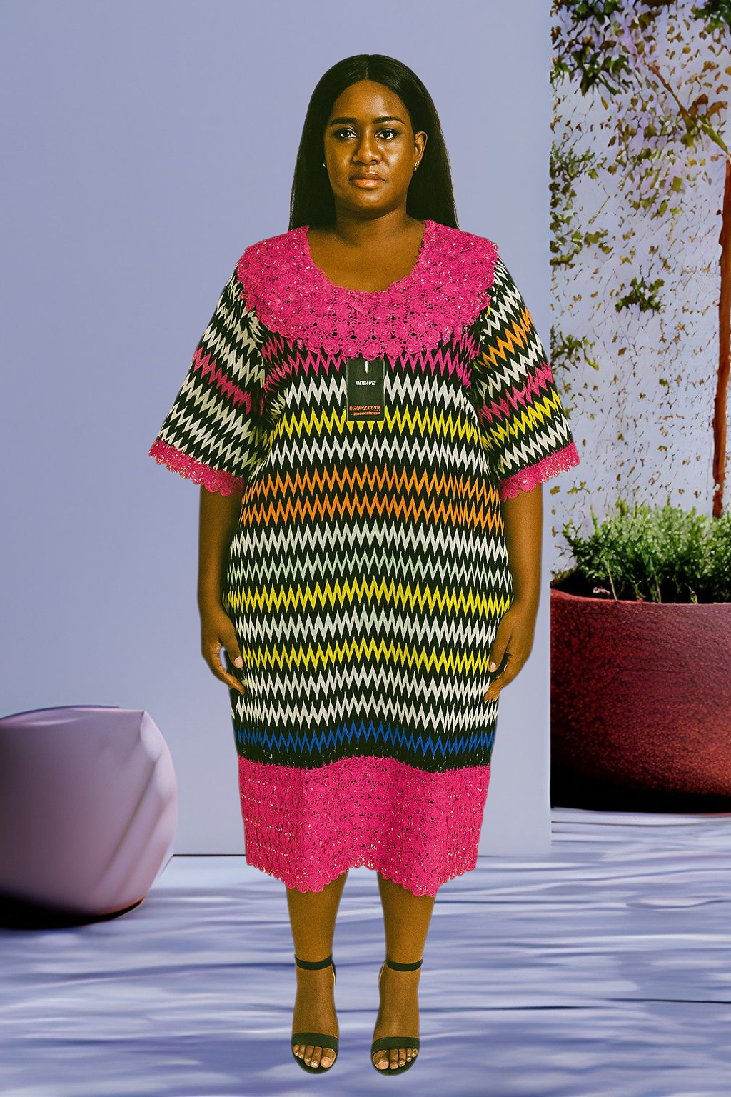 Kneel lenght Ankara Top mixed with Lace materia;s for women