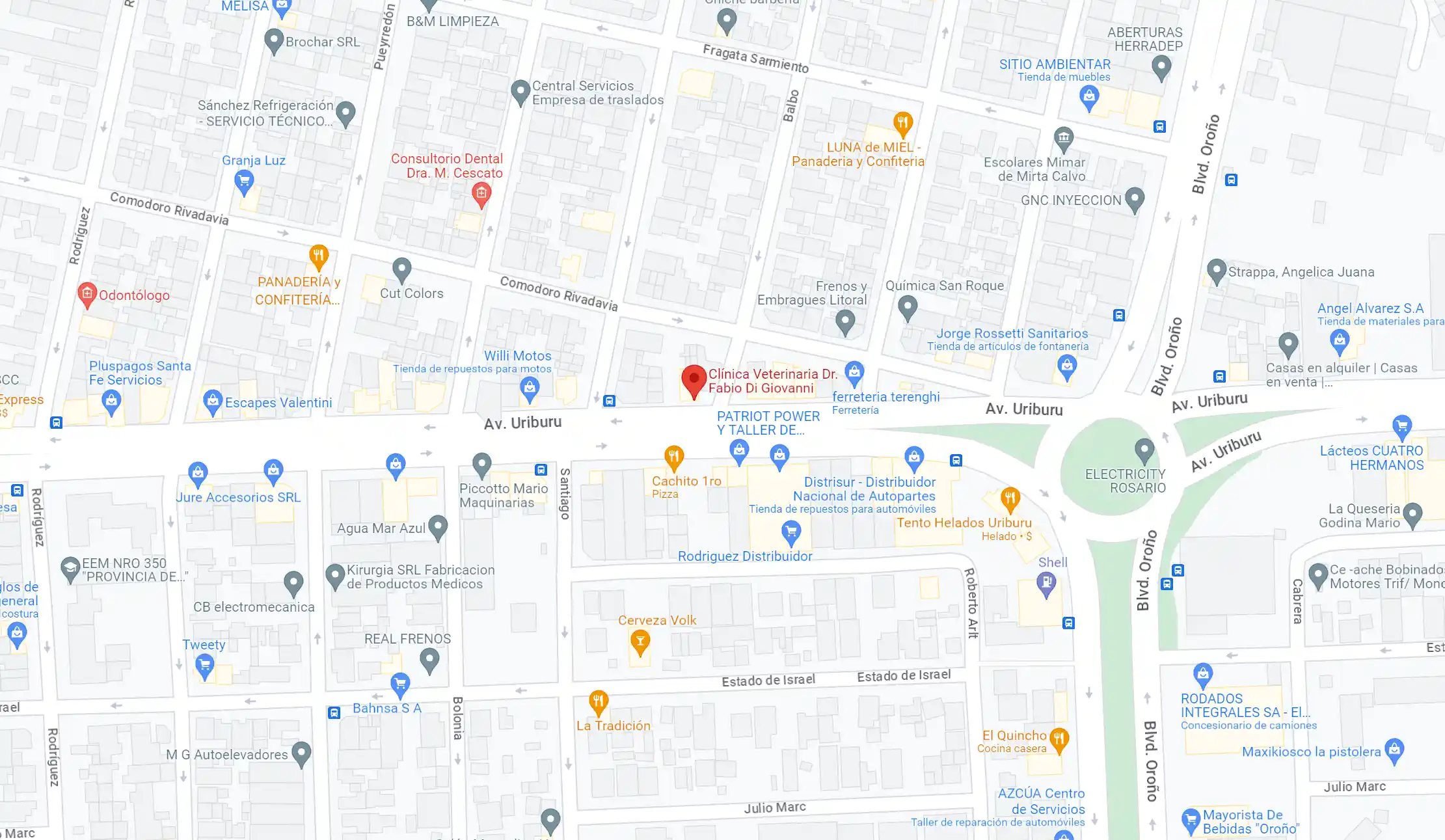 mapa veterinaria 24hs rosario