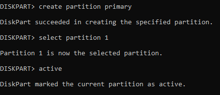 diskpart create partition