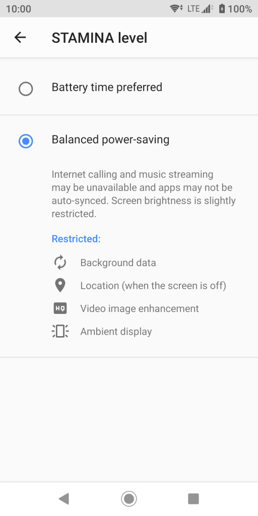 STAMINA level - Balanced power-saving