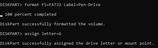 DiskPart format & assign letter