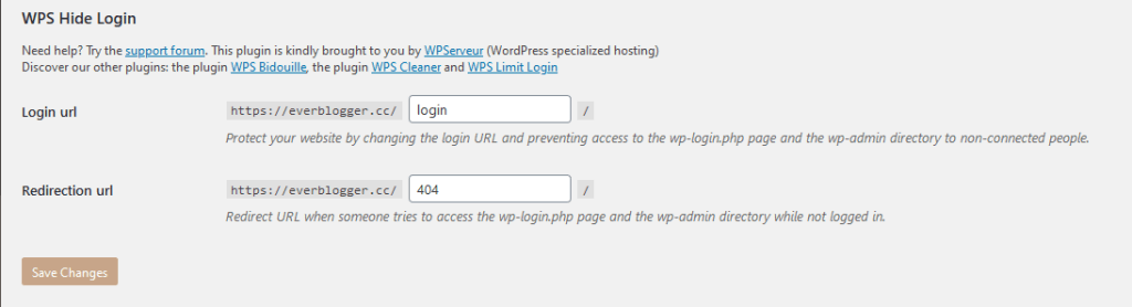 WPS Hide Login Setting