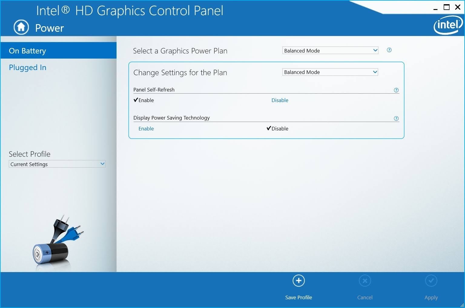 Intel HD Grapgics Control Panel setting