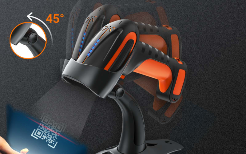 A close-up of a handheld device designed for precision cleaning, showcasing its angled head and ergonomic design for effective dusting.