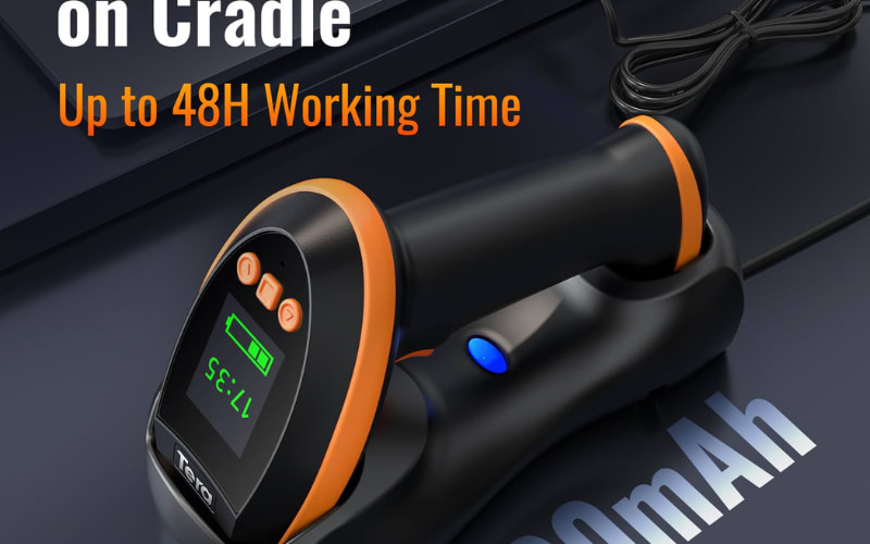 A handheld device on a cradle displays a timer, emphasizing its 48-hour working time for effective dusting robot tasks.