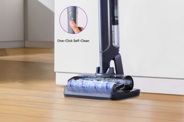 A vacuum cleaner with self-cleaning feature, demonstrating how to get hair out of vacuum roller easily and efficiently.