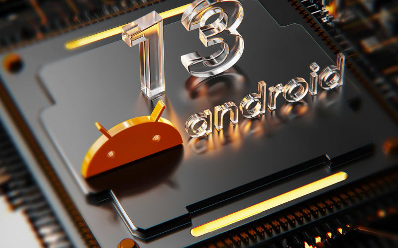 Stylized representation of Android 13 logo on a metallic surface, highlighting the integration of barcode scanner software.