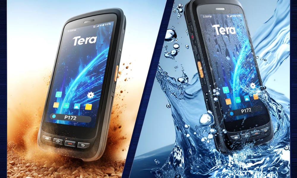 The Tera P172 warehouse scanner showcases durability in both dusty and wet environments, ideal for challenging conditions.