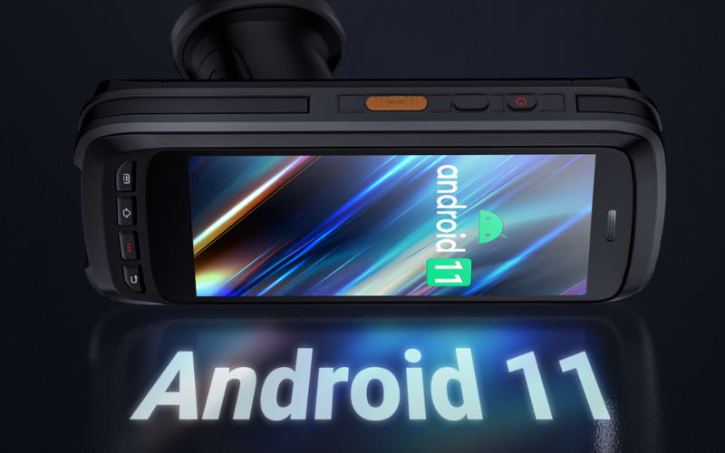 A sleek delivery scanner featuring a vibrant display showcasing Android 11 with modern design and functionality.