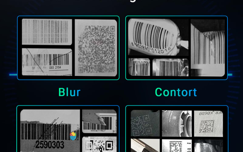 Various barcode images showcasing different scanning challenges, highlighting barcode scanner integration capabilities.
