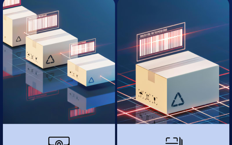Visual representation of packages with barcode scanner integration, highlighting efficient inventory management and tracking.