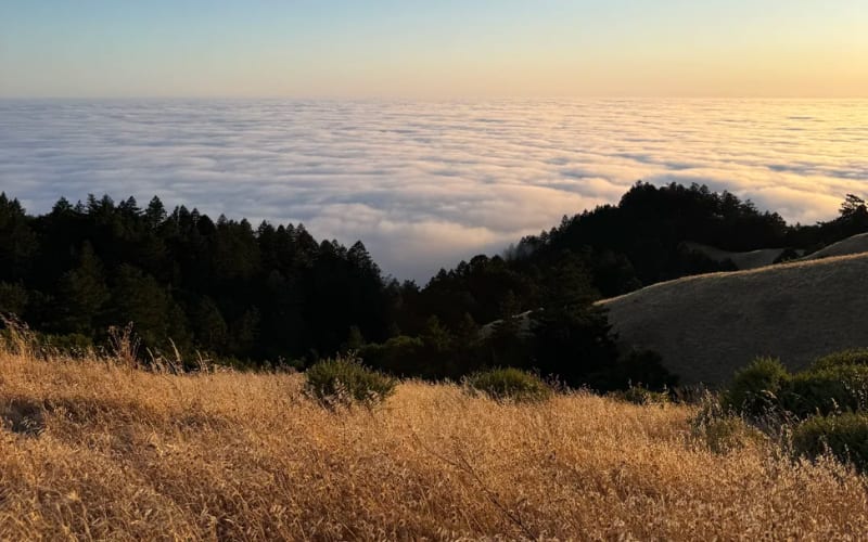A stunning view of fog rolling over hills at sunset, highlighting one of the best hikes in San Diego.