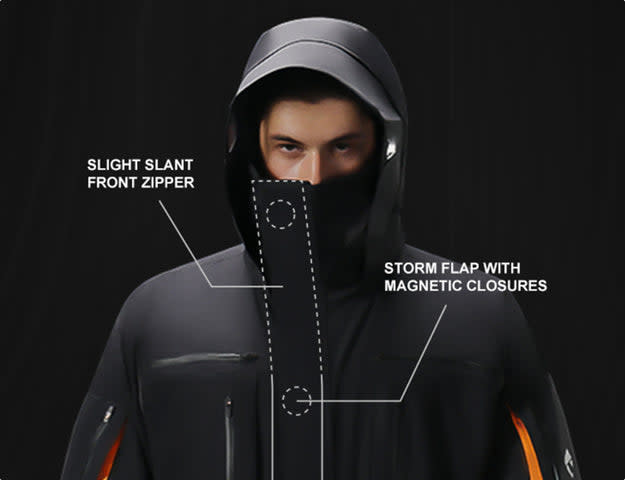 Stylish jacket featuring a slant front zipper and magnetic storm flap, ideal for the best hikes in Oregon.