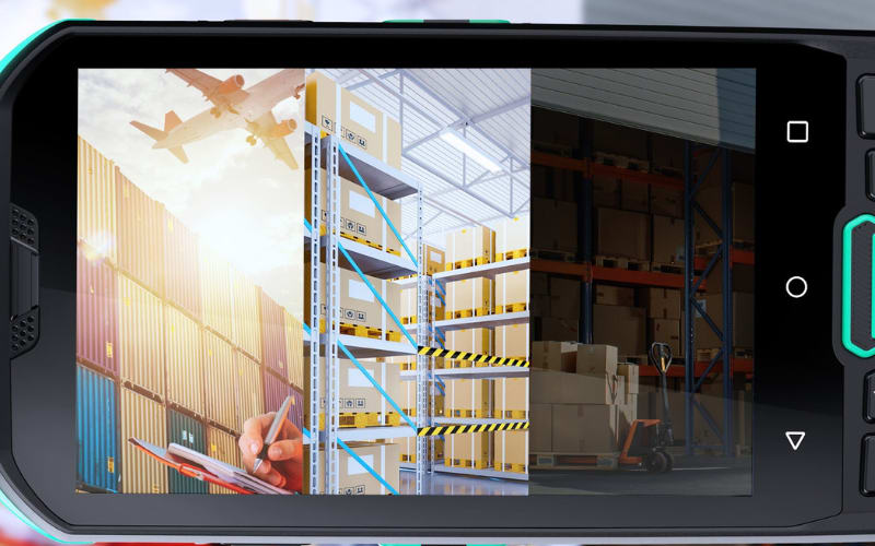 A rugged device displaying logistics operations, showcasing warehousing drop test standards and shipment processes.