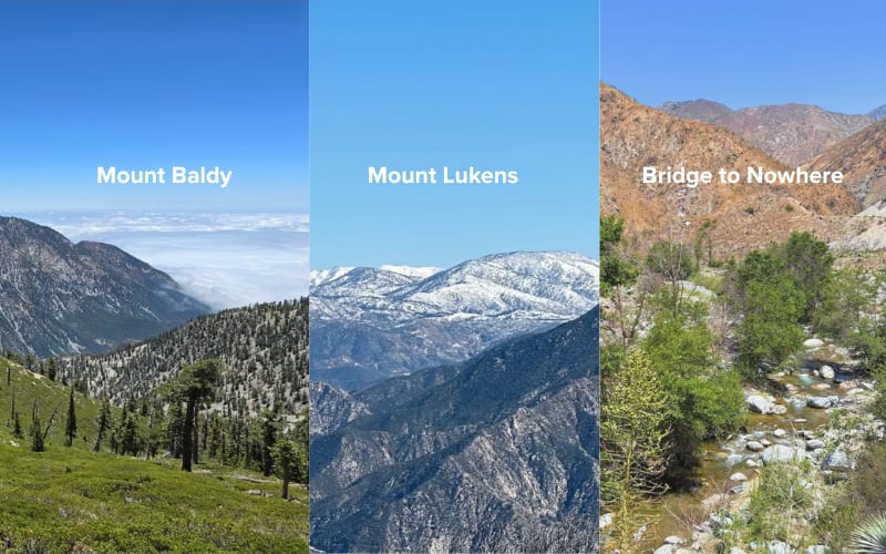 Stunning views of Mount Baldy, Mount Lukens, and the Bridge to Nowhere, showcasing the best hikes in LA.