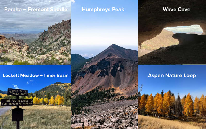 Stunning views from some of the best hikes in Arizona, featuring Fremont Saddle, Humphreys Peak, and Wave Cave.
