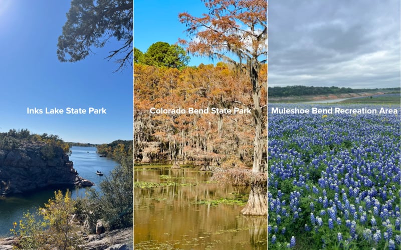 Beautiful landscapes of Inks Lake State Park, Colorado Bend State Park, and Muleshoe Bend highlight hiking trails Austin offers.