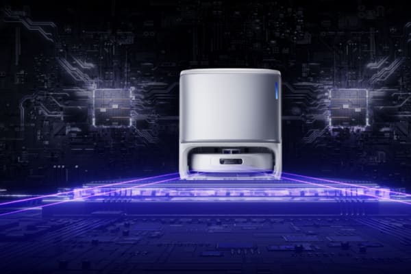A sleek robot vacuum is showcased against a futuristic background, demonstrating how to use a robot vacuum for spot cleaning.