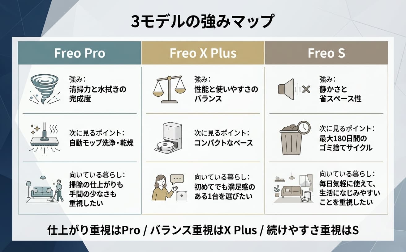 Narwalロボット掃除機比較｜Freo Pro・X Plus・Sはどれがいい